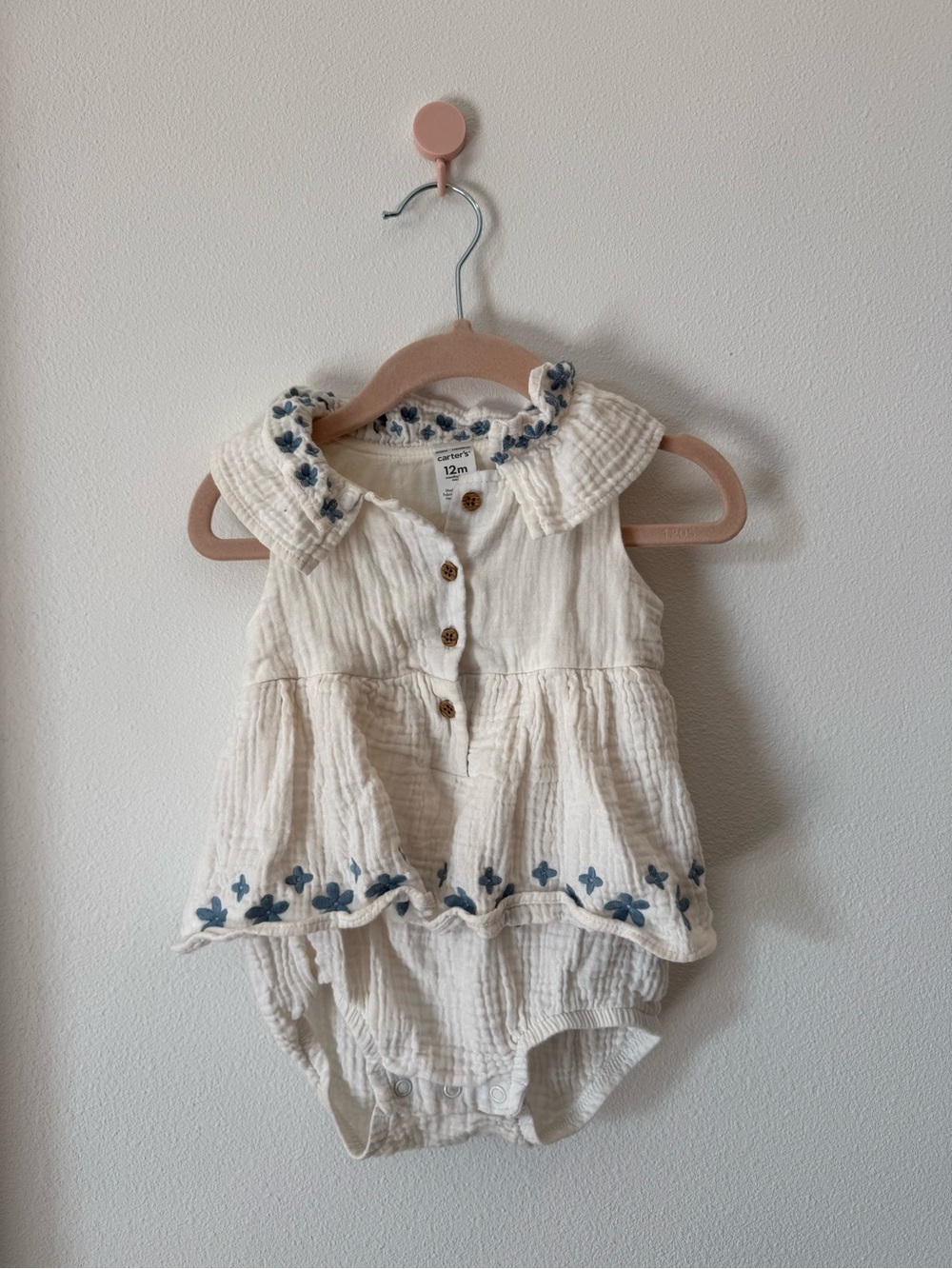12M Baby Girl Cotton Embroidered Bubble Romper